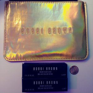 Two Bobbi Brown Creamy Color Gloss Nectarine 6 (5 ml) In Golden BB Cosmetic Bag.